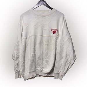 Vintage 80s Wisconsin Badgers Made In USA Heavy Knit Sweater White M Lee Sports